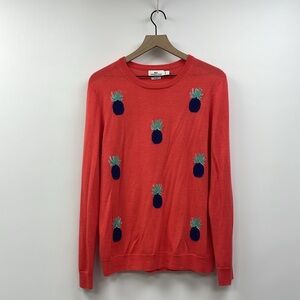 Vineyard Vines Embroidered Pineapple Merino Wool Pullover Knit Sweater Red Large